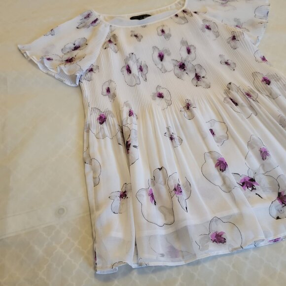 Banana Republic Blouse Top Shirt Floral Flowy White Purple Women XS-Small - Picture 9 of 16